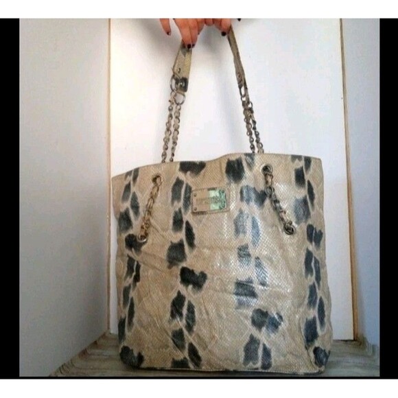 KENNETH COLE Shoulder Bag Handbag Snake Printed Fabric Large Purse Bag Tote - Picture 1 of 13